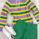 Mardi Gras Knitted Striped Crewneck Sweater