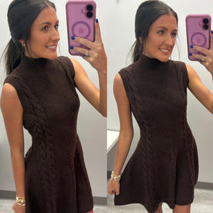 Call Me Over Brown Sweater Dress