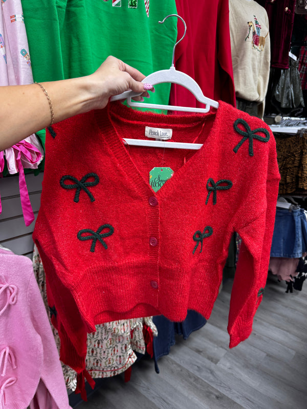 Red and Green Bow Cardigan