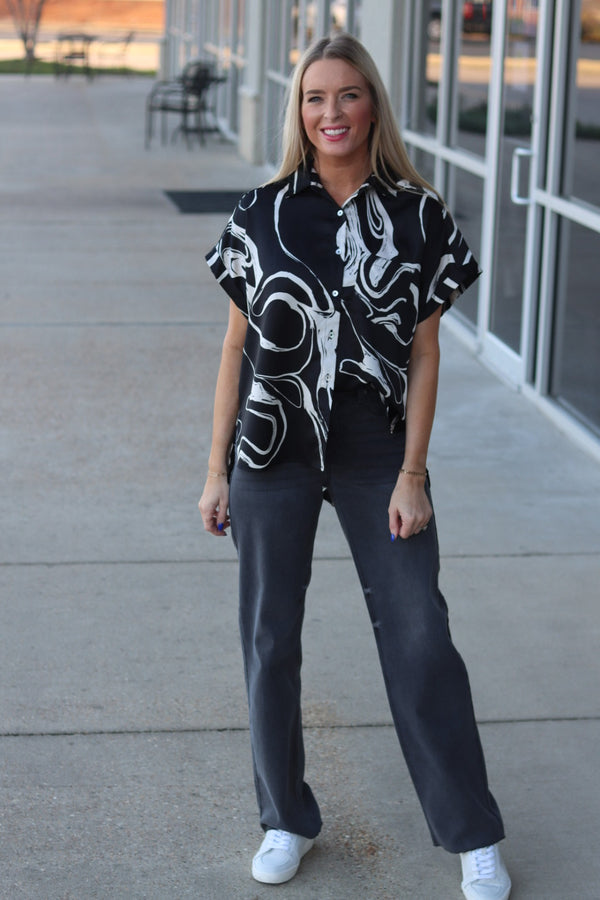 Mix it Up Marble Satin Button Down