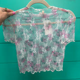 Floral Printed Short Sleeve Lace Crop Top