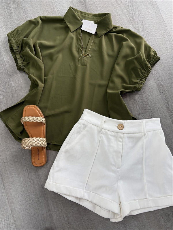 Olive Breezy Collar Top
