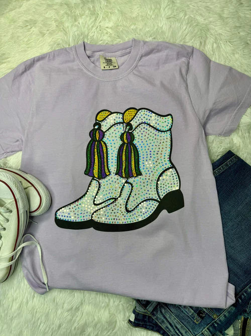 Mardi Gras Boots Sparkle Graphic Tee