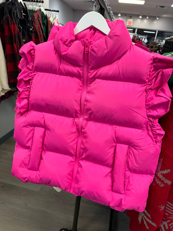 Calling My Name Ruffle Puffer Vest- Pink