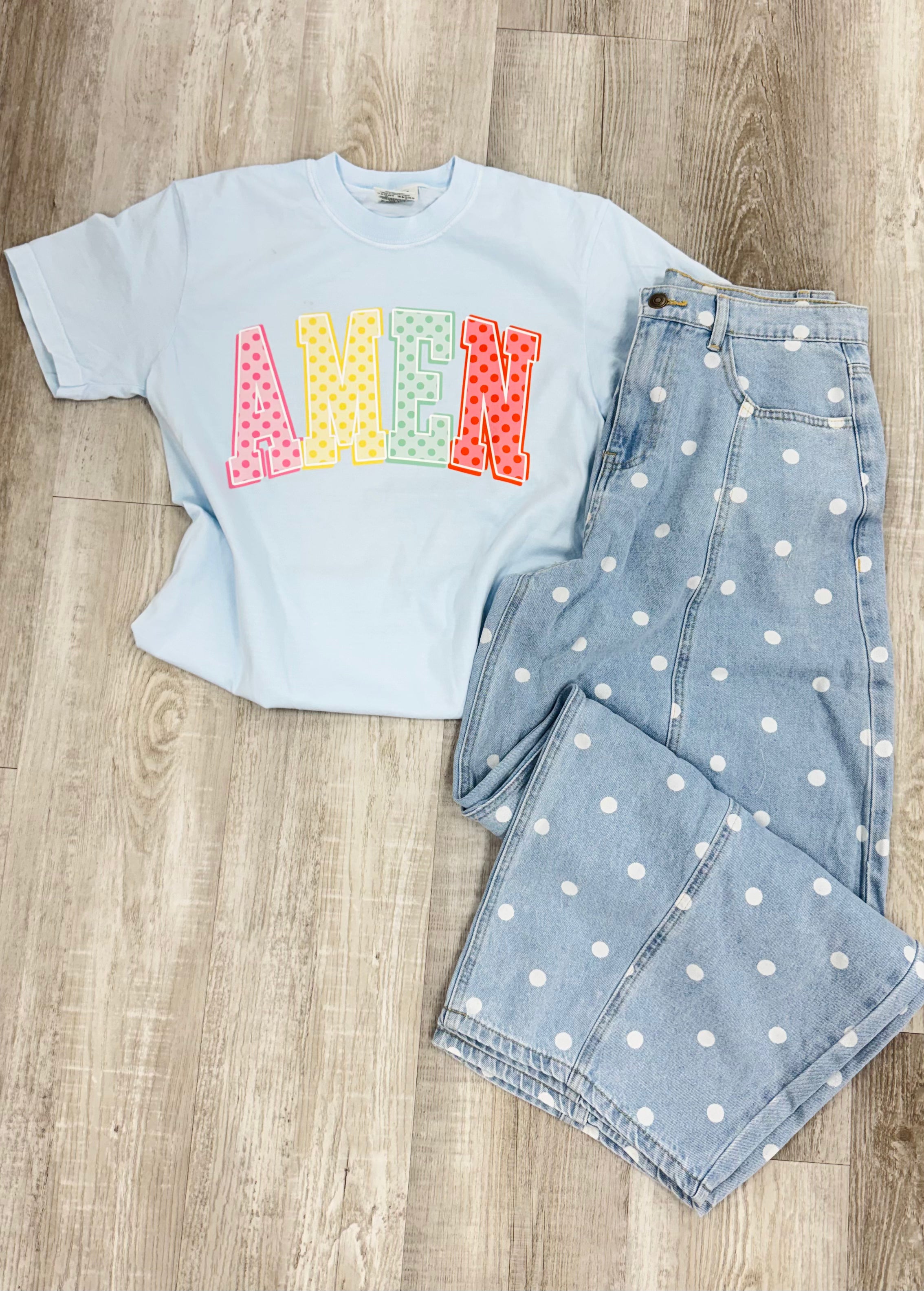 Amen Spring Pastel Polka Dot Tee