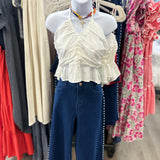 Halter V NECK Crop Top White