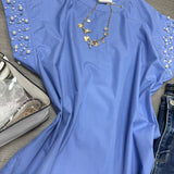 Pearl Embellished  Top Blue