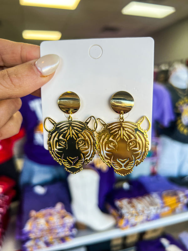 Tiger Head Earrings - Gold