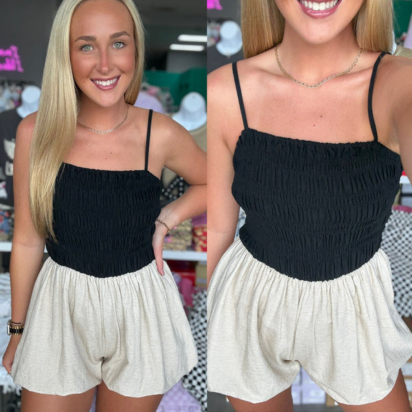 Black and Tan Bubble Romper