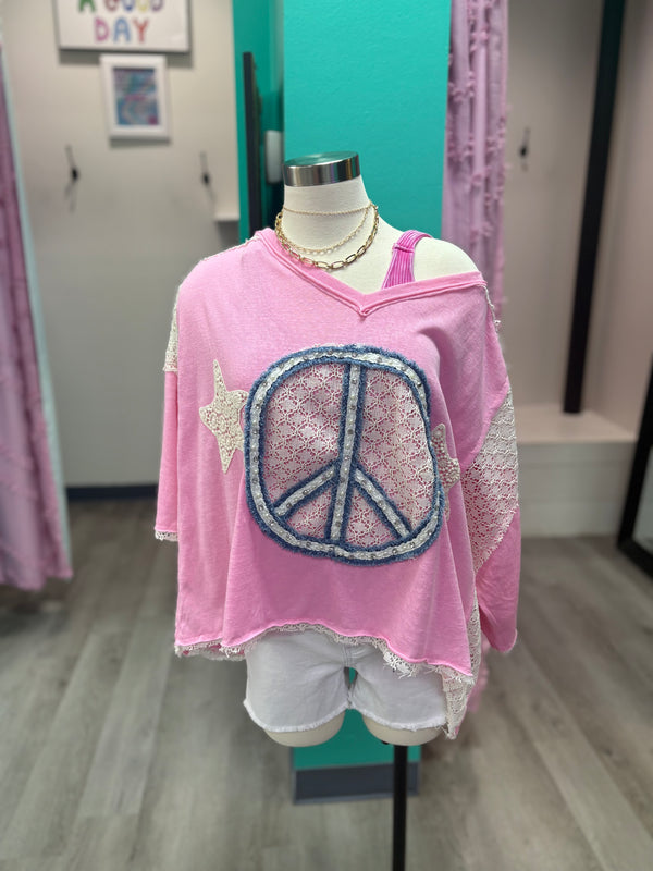 Candy Pink Peace Sign Top