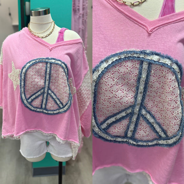 Candy Pink Peace Sign Top