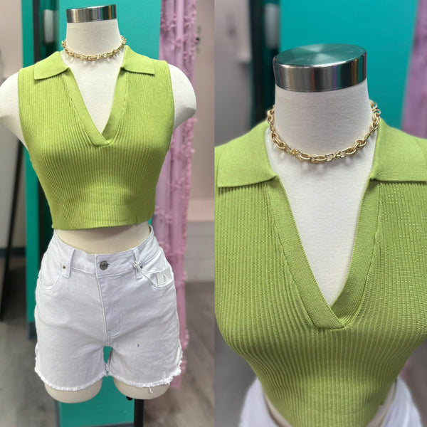 Say You'll Be Mine Cropped Collared Top