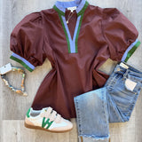 Chic Contrast Collar Top | Brown Green Blue