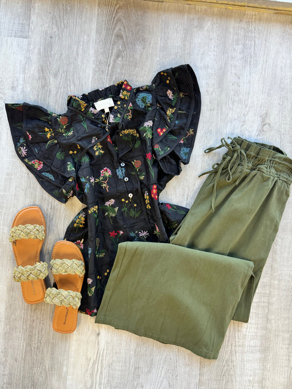 Black with Floral Embroidery Top