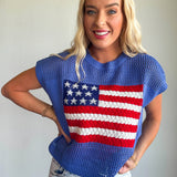 American Flag Open Stitch Sweater Top