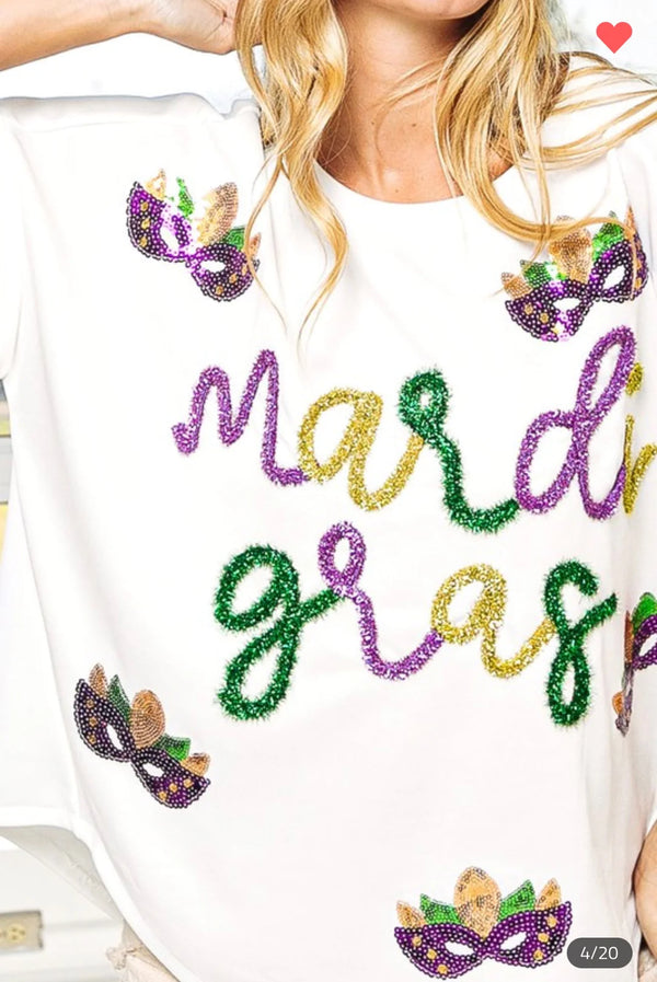 Mardi Gras Tinsel Mask Top