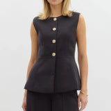She Means Business Tailored Black Vest