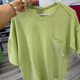 Lime Green Waffle Top with Pocket