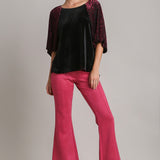 Animal Print Sleeve Velvet Top