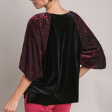 Animal Print Sleeve Velvet Top