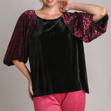 Animal Print Sleeve Velvet Top