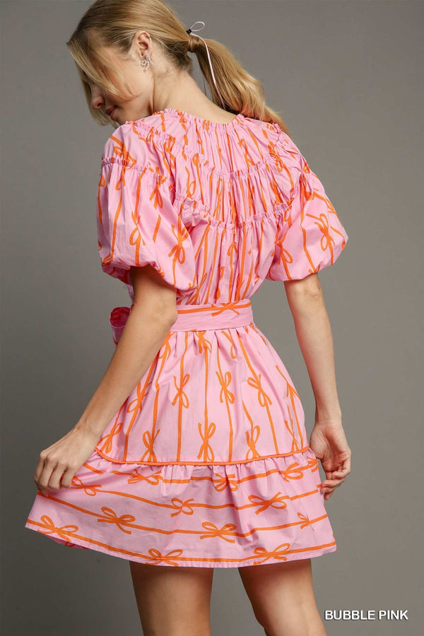 Just The Sweetest Bow Ribbon Dress - Pink and Orange