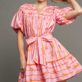 Just The Sweetest Bow Ribbon Dress - Pink and Orange