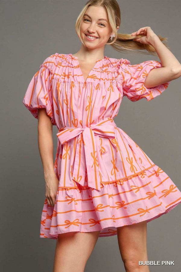 Just The Sweetest Bow Ribbon Dress - Pink and Orange