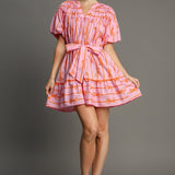 Just The Sweetest Bow Ribbon Dress - Pink and Orange