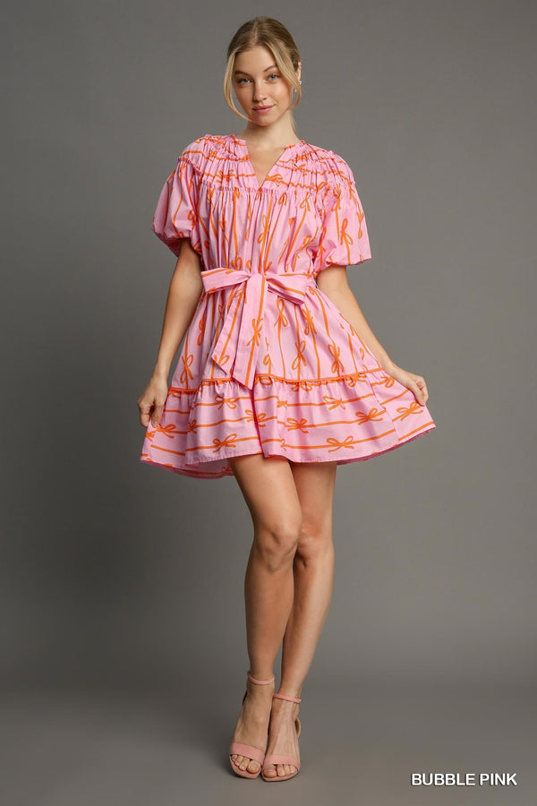 Just The Sweetest Bow Ribbon Dress - Pink and Orange