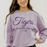 Lilac Corded Tigers Bow Corded Crew Sweatshirt