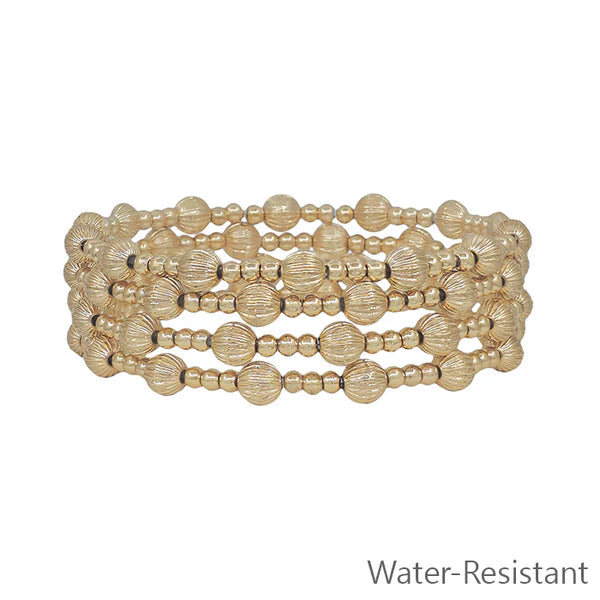 Water Resistant Textured Beaded Set of 5 Stretch Bracelets