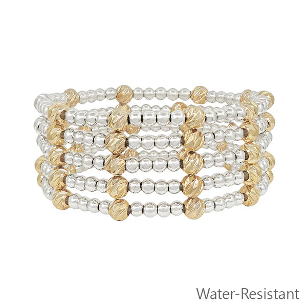 Water Resistant Textured Beaded Set of 5 Stretch Bracelets