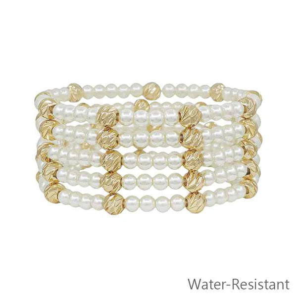 Water Resistant Textured Beaded Set of 5 Stretch Bracelets