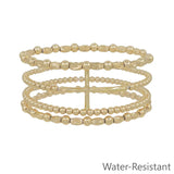 Water Resistant Set of 4 Cross and 4MM Beaded Stretch Bracelets