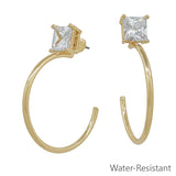 Water Resistant Square Stone Stud with Gold 1.5" Hoop Earring