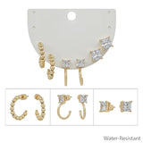 Water Resistant Set of 3 Huggie Beaded Hoop, Crystal with Hoop, and Stud Earrings