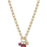 Pink Crystal Gold Chain Necklace