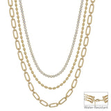 Rhinestone and Gold Water Resistant 3 Layered Multi Way Stone 16"-18" Necklace