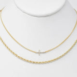 Gold Braided Chain with Rhinestone Cross Layered 16"-18" Necklace