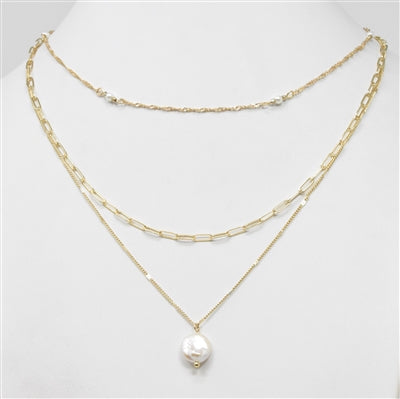 Gold Dainty 3 Layered Chain with Freshwater Pearl