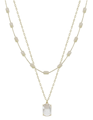 Clear Beaded Layered and Gold Necklace