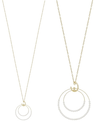 Gold Double Layered Thin Circle with Pearls 32" Necklace