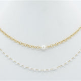 Gold Chain with Pearl and White Crystal Layered 16"-18" Necklace