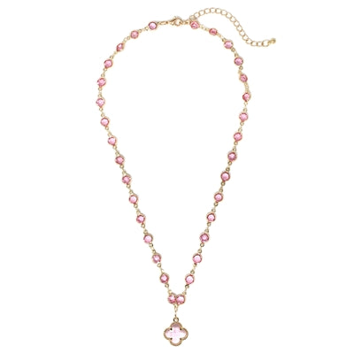 Pink Crystal with Clear Clover Crystal 16"-18" Necklace