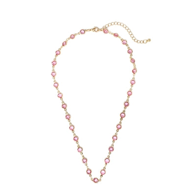 Pink Circle Crystal 16"-18" Necklace, Great for Layering