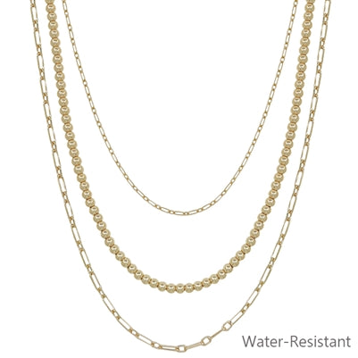 Triple Chain Beaded Water Resistant 16"-18" Necklace