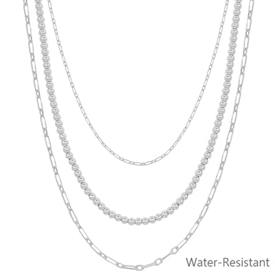 Triple Chain Beaded Water Resistant 16"-18" Necklace