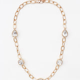 Gold Textured Chain with Teardrop Clear Stone Accents 16"-18" Necklace