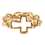 Matte Metal Linked Stretch Bracelet with Cross